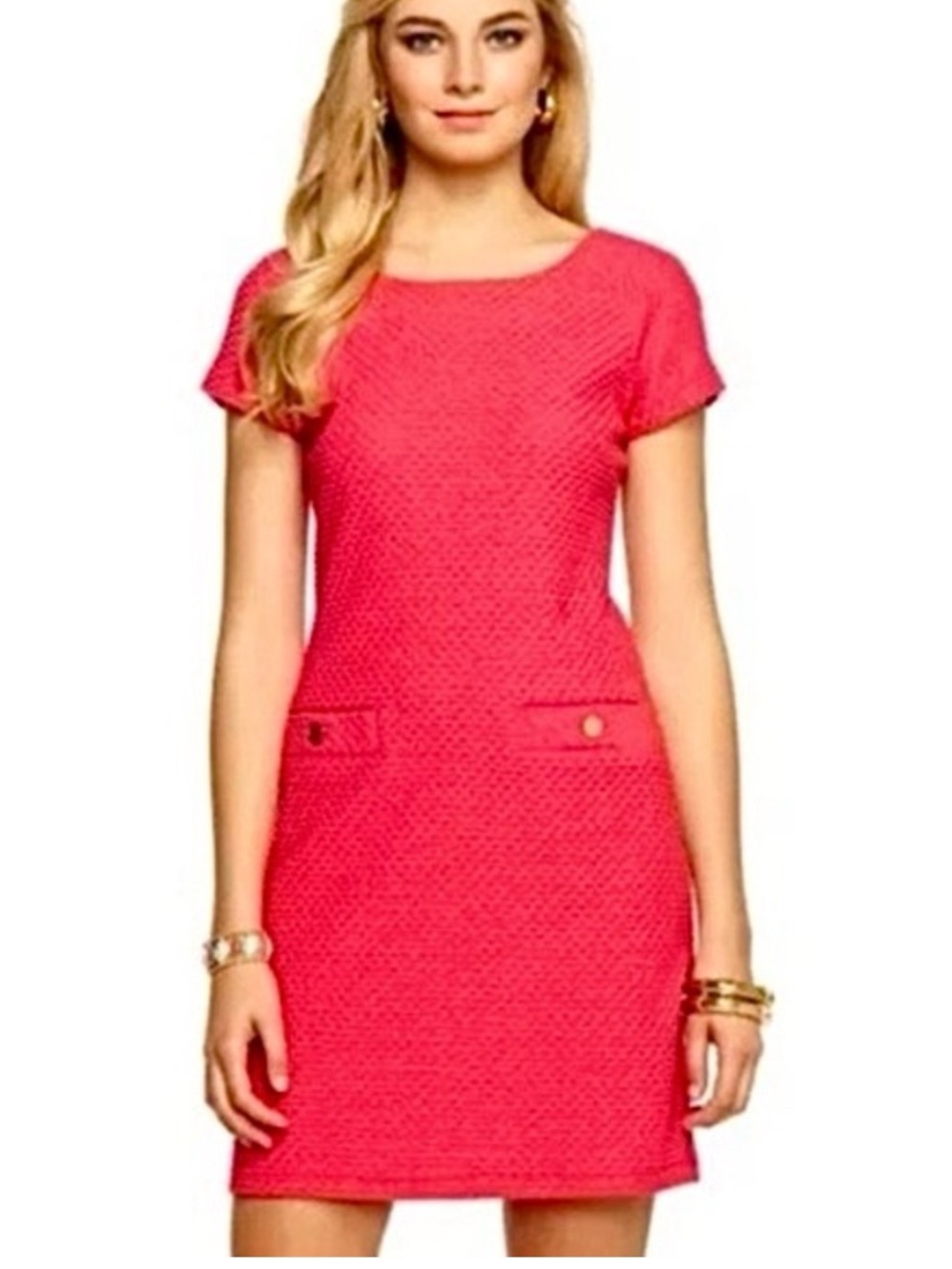 Lily Pulitzer Coco Island Coral Pink Textured Knit Stretchy Mini Dress Preppy